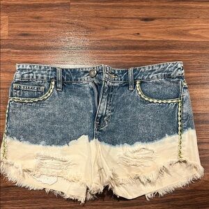 Denim Blue and Cream Women's Shorts